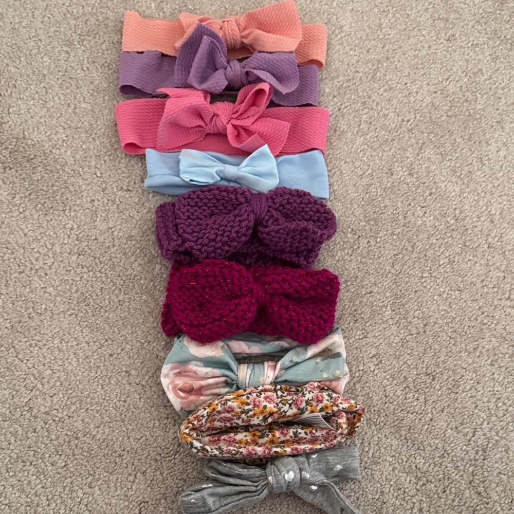 Bundle of baby headbands sizes 0-6 months